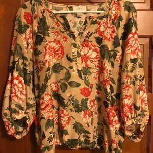 LOFT blouse floral tan & beige size SP